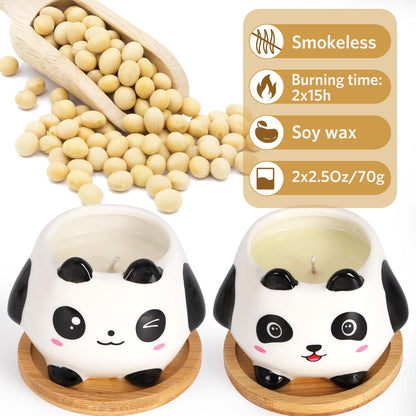Kinforse Panda Scented Candles Gift Set, Soy Wax Candles of Sweet Orange and Lavender, Perfect Gifts Set for Women, Birthdays, Weddings, Christmas, Yoga, Bath