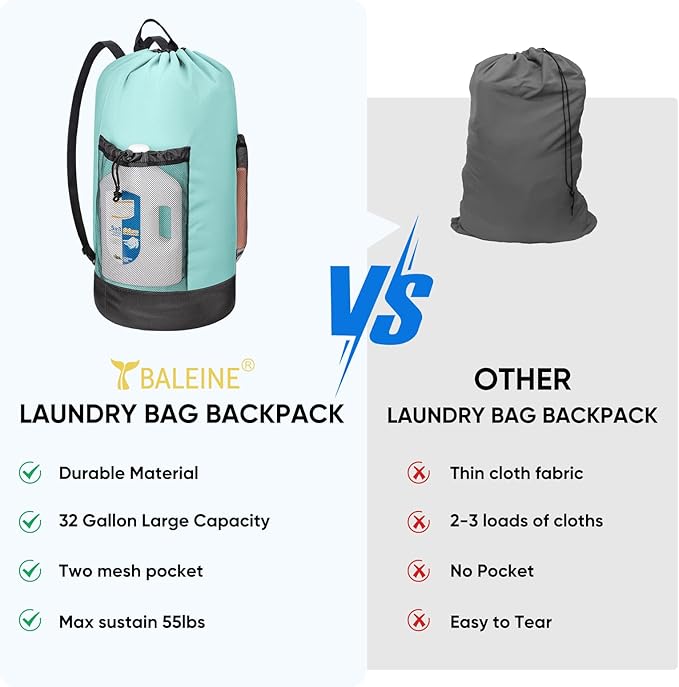 BALEINE 150L Laundry Bag Backpack, 900D Oxford Fabric Large Travel Laundry Bags