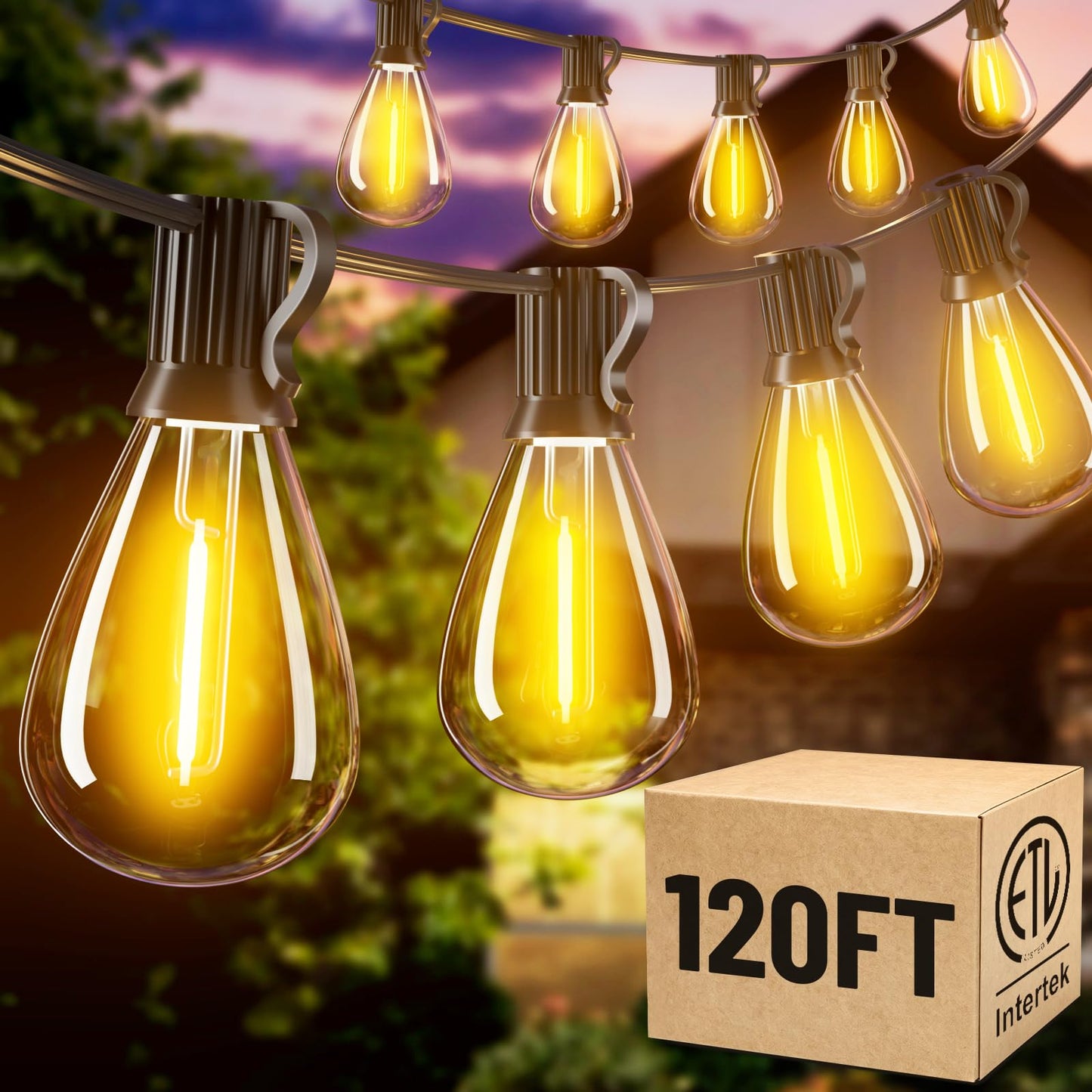 Amzrap 120FT Outdoor String Lights, 30+2 LED Shatterproof Bulbs with Remote & Timer,2700K Dimmable Waterproof Hanging Decor for Backyard, Garden, Porch, Balcony, Wedding Party Lighting