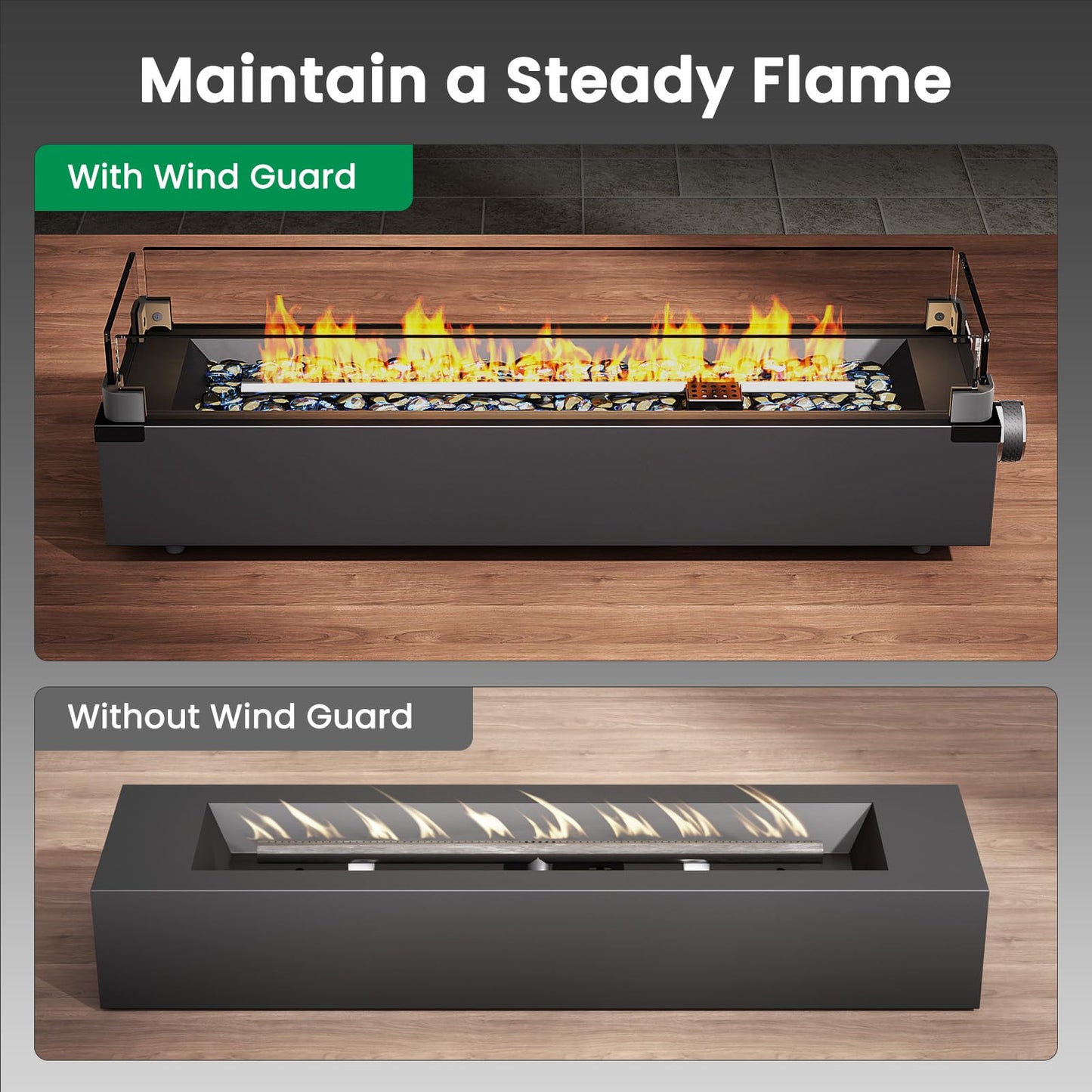 Ciays 28 Inch Table Top Propane Fire Pit, 50,000 BTU Tabletop Firepit with Glass Wind Guard & Glass Beads, Portable Outdoor Portable Fireplace for Patio and Camping