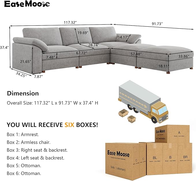 EASE MOOSE Sectional Modular Sofa, Comfty U Shape Sectional FSC Certified