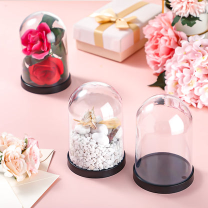 Zhengmy Plastic Dome Display Case Cloche Bell Jar with Base Clear for Collectibles Rose Office Home Tabletop Centerpiece Decoration(4 Pieces)