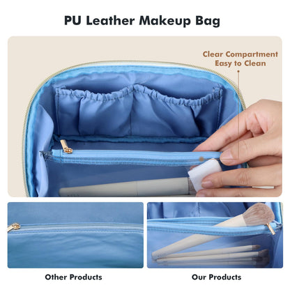 Prite Large Capacity Makeup Bag Portable Travel Cosmetic Bag Waterproof Toiletry Case with Clear Divider and Handle (Blue)