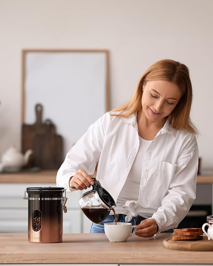 Veken Coffee Canister with Window, Airtight Stainless Steel Kitchen Food