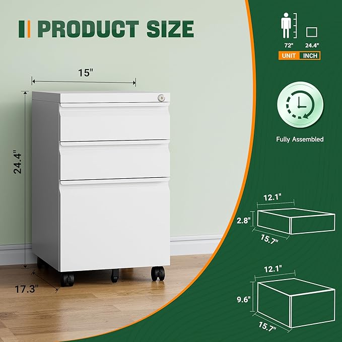 Letaya 3 Drawer Mobile File Cabinet