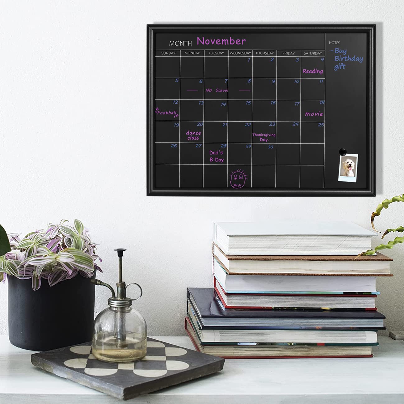 TORASO Calendar Chalkboard,Small Magnetic Surface Black Wood Frame Chalk Board for Planning,10.6 x 14.6 inches,School Timetable Memo, Hanging Board for Office, School and Home(YLHB-BK-2737)