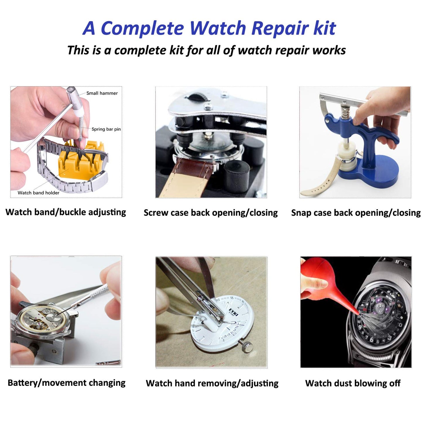 Longruner Watch Repair Tool Kit, Professional Portable Watch Tools Back Opener Sets Watch Replacement Tool Kit, Watches Link Remover Kit Set with Bag
