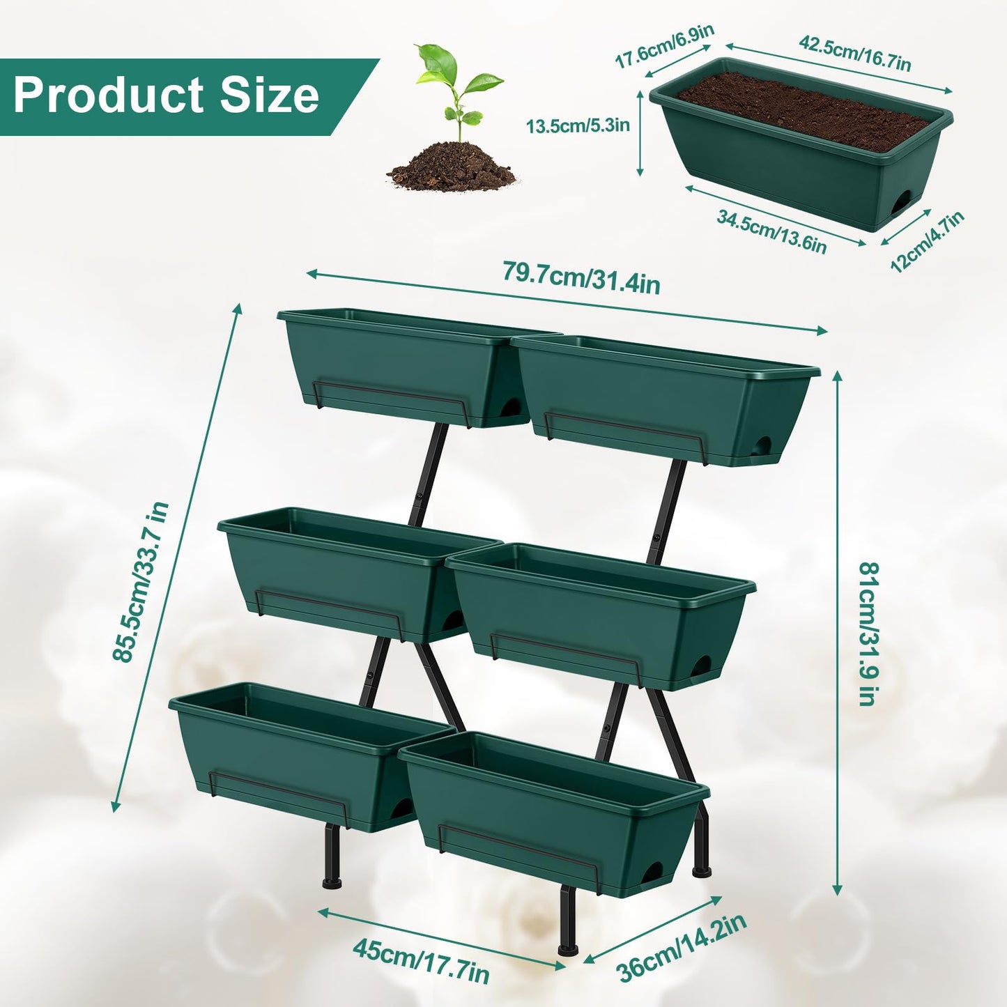 Luplom 2 Column Vertical Raised Garden Beds, 6 Planter Boxes Standing Garden Bed Outdoor/Indoor Herb Garden Tiered Planter with Drainage Holes & Removable Trays for Flowers/Vegetables/Plants (Green)