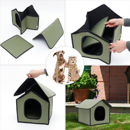 Pet Outdoor Villa - Waterproof & Rainproof Dog & Cat House, Collapsible & Foldable Pet Shelter