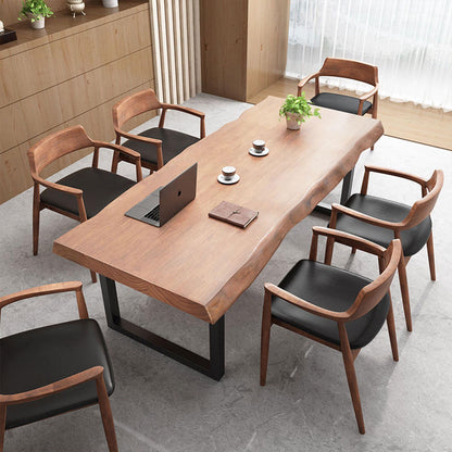 quanzhoulong Stylish Solid Wood Office Desk with Sturdy Metal Base - Durable Multi-Size Executive Computer & Dining Table - Perfect for Home Office & Work Environments (Brown, 55.12in)