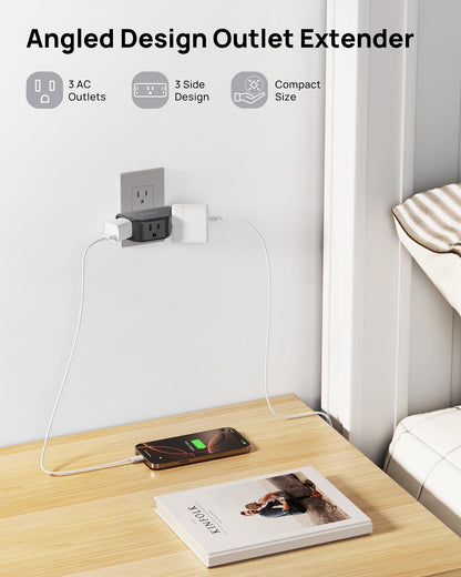 TROND Multi Plug Outlet Extender 2 Pack - Electrical Wall Splitter, 3 Way Angled Wall Outlet Adapter, Cruise Essentials, Small Multiple Plug Expander for Cruise Ship Home Office Dorm Room, White
