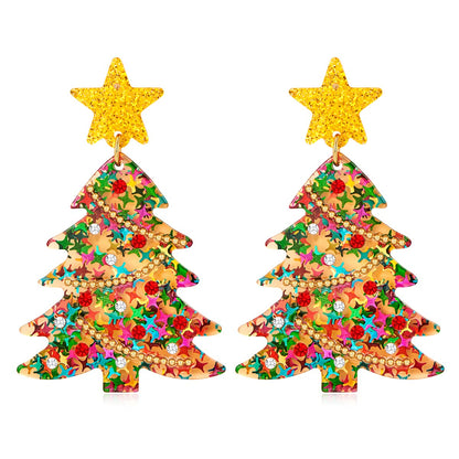 MUYAN Colored Christmas Tree Earrings for Women Glitter Gold Star Christmas Tree Dangle Earrings Holiday Jewelry