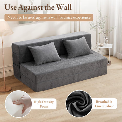 HOMFINE Folding Sofa Bed - Convertible Sleeper Chair with Pillow, Fold Out Couch, Memory Foam Floor Mattress, Futon Couch, Lazy Sofa for Living Room/Dorm/Guest Room/Home Office, Queen, Grey