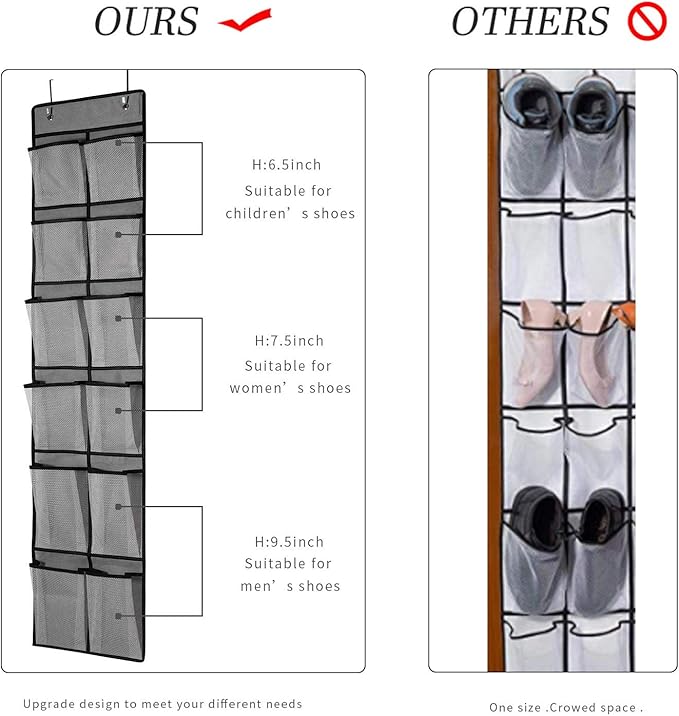 KEEPJOY Over The Door Shoe Organizer 2 Pack, Mesh Pockets Hanging Shoe Rack