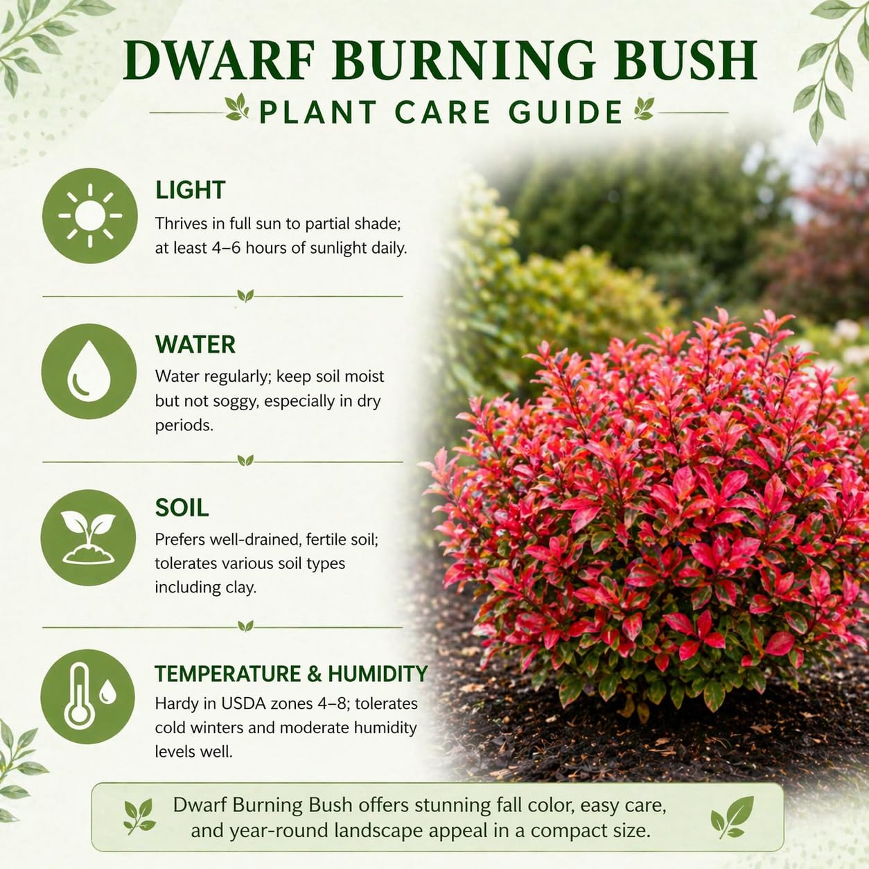 Dwarf Burning Bush Shrub Live Plant - Bare Root, Euonymus Alatus, Low Maintenance, Compact Dwarf Shrub with Brilliant Red Foliage for Garden & Landscape