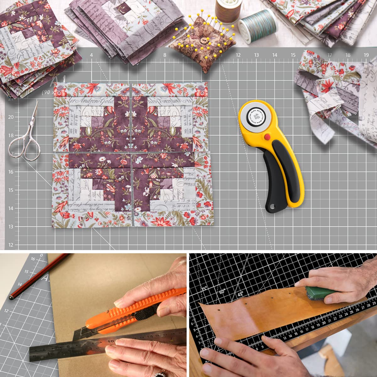 Headley Tools 24 x 36 Inch Thickened Self Healing Sewing Cutting Mat, A1 Rotary Cutting Sewing Mat for Crafts, Double Sided 5-Ply Table Cutting Board for Fabric Quilting Leather Arts Hobby, Grey/Black