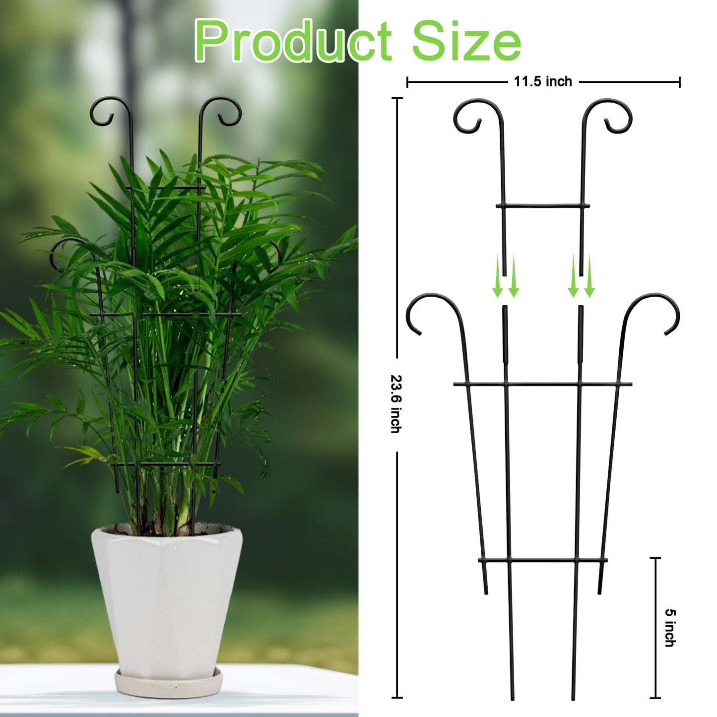 Xeeol Plant Trellis for Potted Plants 2p, Larger 23in Garden Trellis for Climbing Plants Indoor Outdoor, Rustproof House Plant Support Stakes for Pothos Hoya Ivy Flower