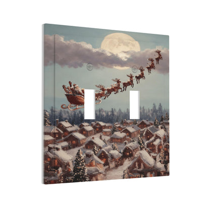 Decorative Art Light Switch Covers Moonlit Christmas Journey2 Gang Double Toggle Wall Plate Decorative Switchcover Electrical Switchplate for Home Decor