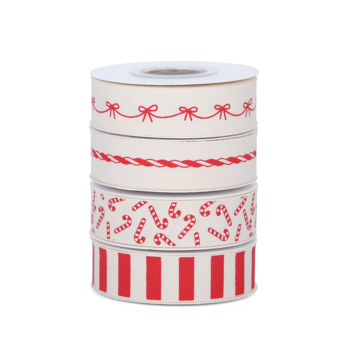 Meseey 4 Rolls 20 Yards 5/8 Inch Christmas Candy Peppermint Ribbon Red and White Stripe Cotton Ribbons for Gift Wrapping, Wreath,Tree Decoration, Outdoor Deco (Red)