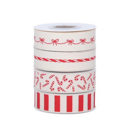 Meseey 4 Rolls 20 Yards 5/8 Inch Christmas Candy Peppermint Ribbon Red and White Stripe Cotton Ribbons for Gift Wrapping, Wreath,Tree Decoration, Outdoor Deco (Red)