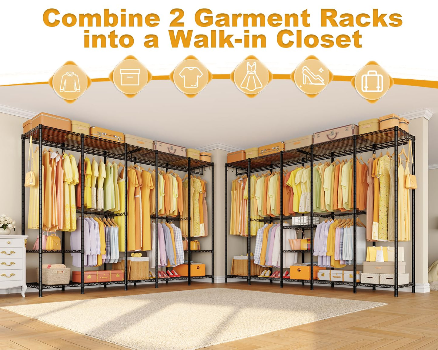 Ulif H50 Extra Large Clothes Rack, Heavy Duty Garment Rack, Freestanding Portable Closet, Clothing Racks for Hanging Clothes, Wardrobe Closet 89.8'' W x 15.8" D x 76.4" H, Max Load 1400 Lbs, Black