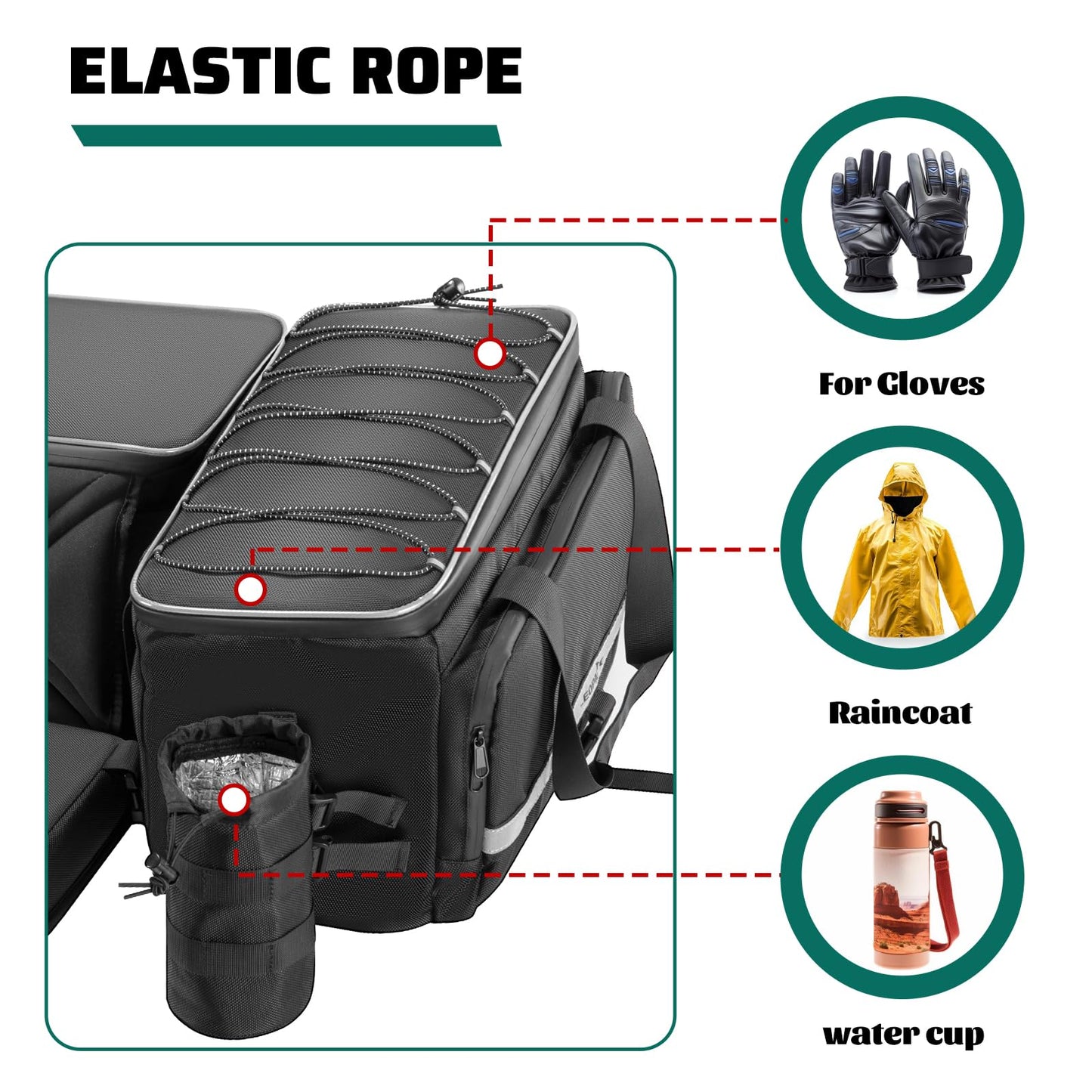Leopauto ATV Storage Bag Set 65L Large ATV Bags Rear Rack Bag with Rain Cover Four Wheeler Cargo Rear Gear Seat Bag Accessories with Removable Cushion Compatible with Polaris Fourtrax Kawasaki