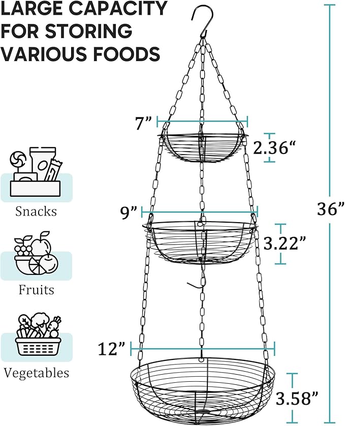 FANGSUN 3-Tier Hanging Fruit Basket