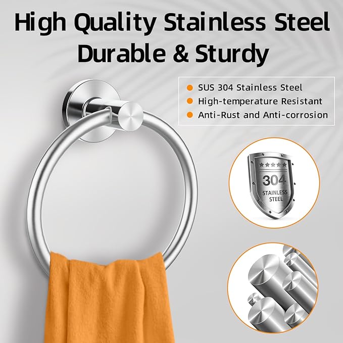 Brushed Silver Towel Ring 2Pack, SUS304 Stainless Steel Hand Towel Holder