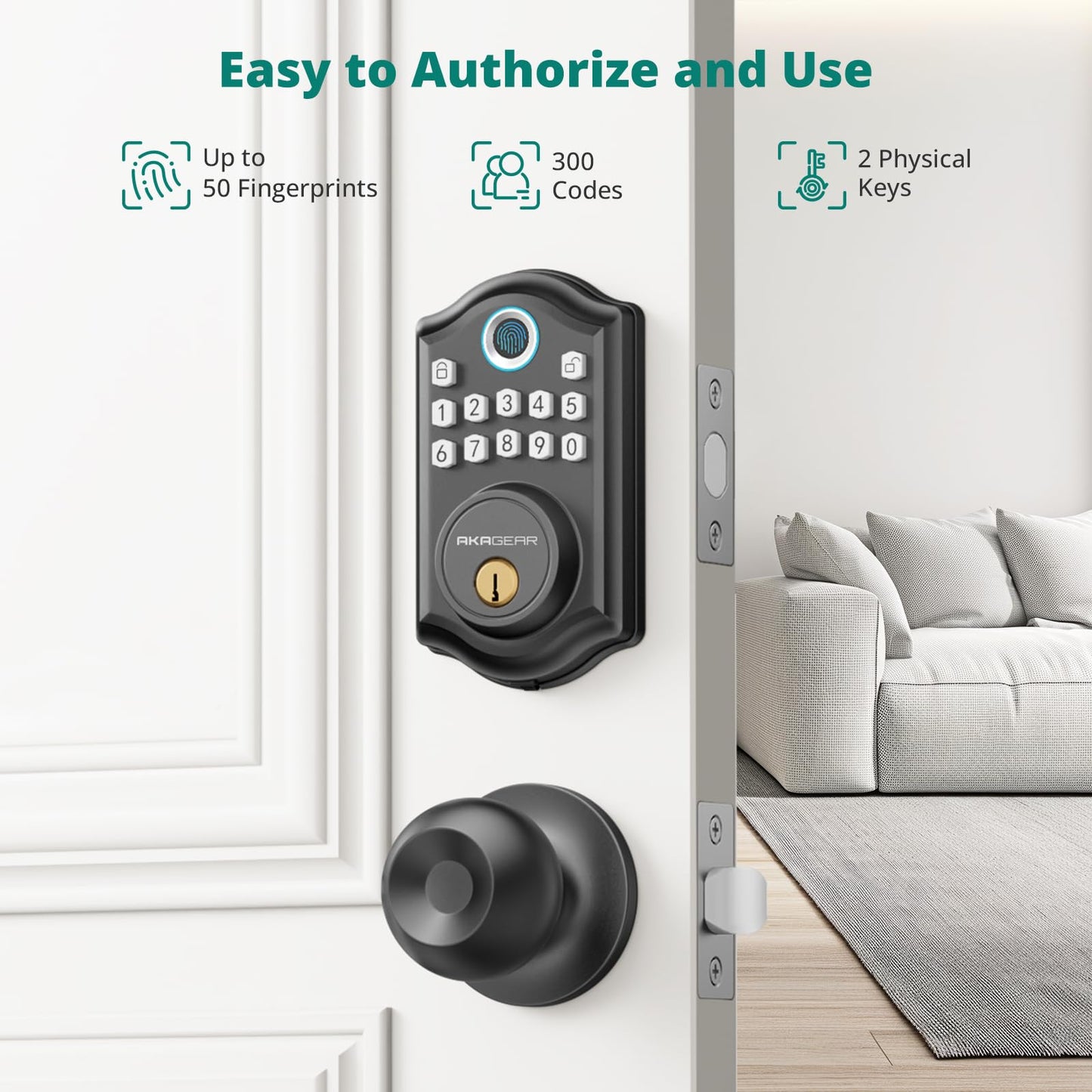 Keyless Entry Door Lock with Handle Set - Fingerprint Door Locks, Electronic Keypad Deadbolt, Smart Locks for Front Door, Auto-Lock & One Touch Locking, Easy Installation - Satin Nickel