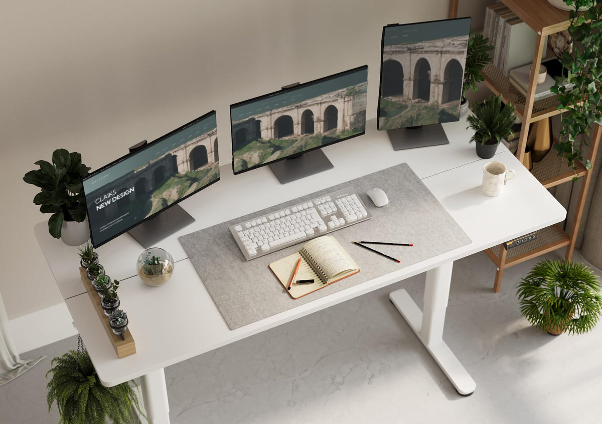 Claiks Electric Standing Desk, Adjustable Height Stand up Desk, 55x24 Inches Sit Stand Home Office Desk with Splice Board, White Frame/White Top