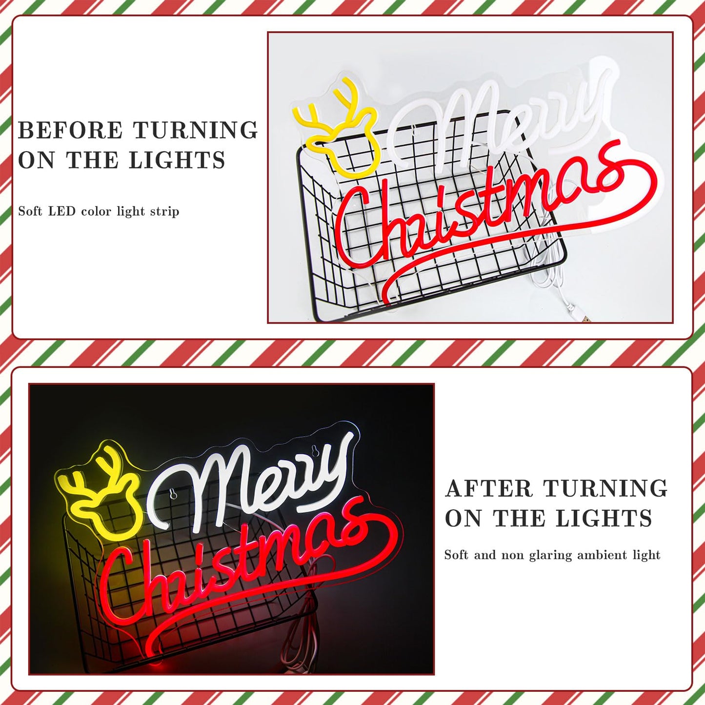 Mvorixa Merry Christmas Neon Sign, Reindeer Neon Sign – LED Light Up Christmas Sign, Home Living Room Wall Decor, Xmas Neon Signs, 15.91x11.85in, USB Powered, Adjustable Brightness