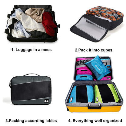 Packing Cubes Luggage Bags Organizer Durable Travel Accessories With Clothing Label, 8 Set - Rose/Blue, OneSize