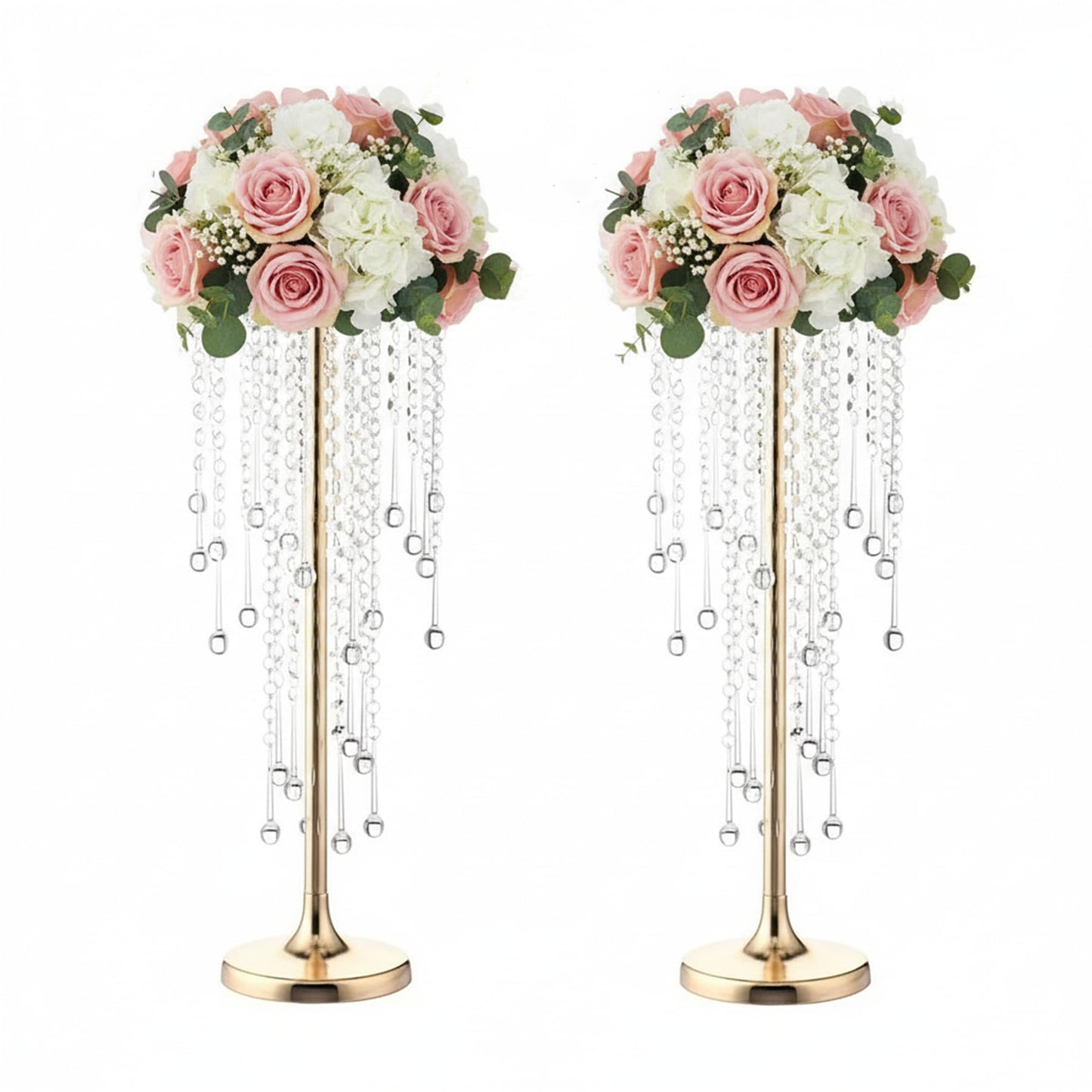 21.7in Tall Gold Vases for Table Centerpieces - 2pcs of Metal Flower Stands with Sparkling Crystal Beads, Elegant Flower Vases for Anniversary Birthday Party Christmas Event Wedding Home Decor