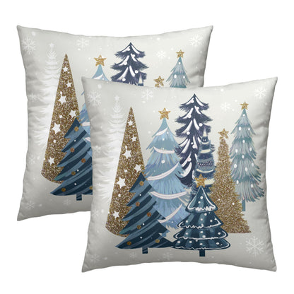 Mweet Christmas Tree Pillow Covers 20x20 Inch, Set of 2 Xmas Blue Pine Trees Snowflakes Winter Holiday Pillowcases Square Cushion Cover Farmhouse Home Decor for Living Room Sofa Couch