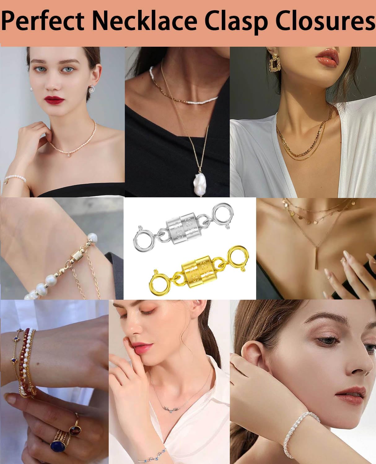 925 Silver Magnetic Necklace Clasps, Magnetic Necklace Clasps and Closures for Bracelet Necklace Extender (8pcs Silver)