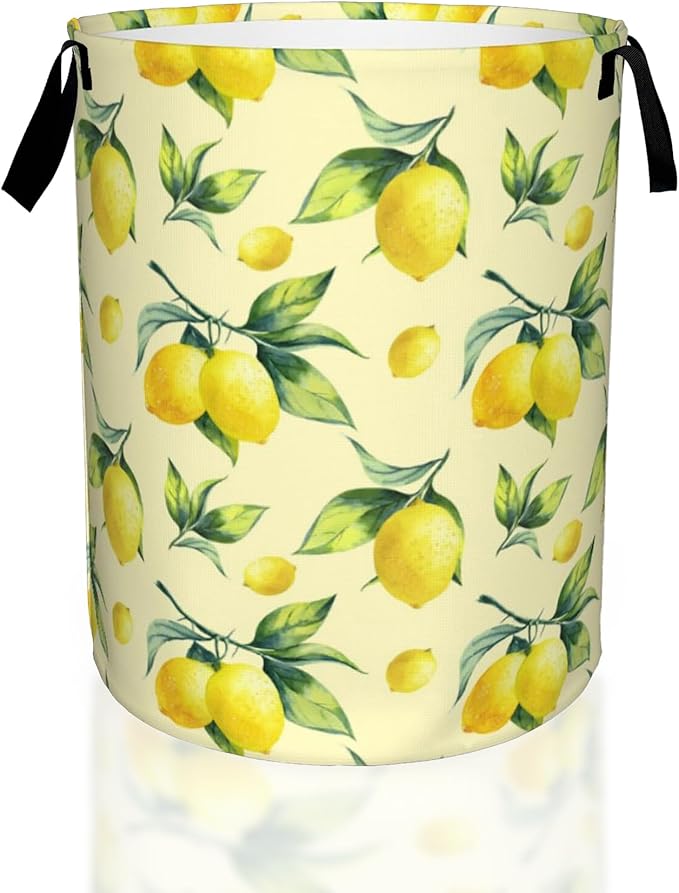 Lemon Yellow Laundry Basket, Waterproof Foldable Laundry Hamper, Dirty Clothes