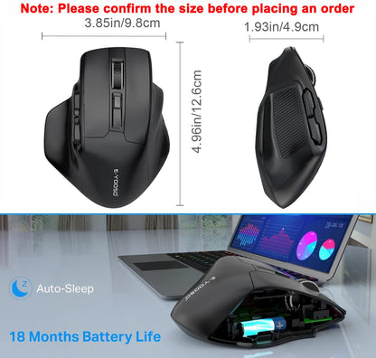 E-YOOSO Large Wireless Mouse for Big Hands, X-31 Cordless Ergo Computer Mouse, 6 Buttons, 5-Level 4800 DPI, 18 Months Battery Life, for Laptop, PC, Chromebook (Black)