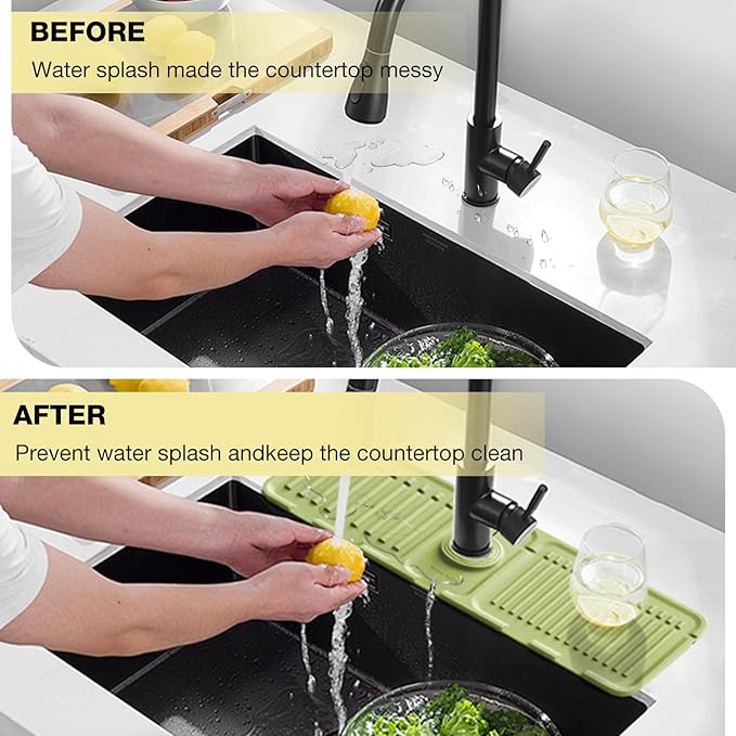 Faucet Mat for Kitchen Sink – Adjustable Silicone Sink Splash Guard