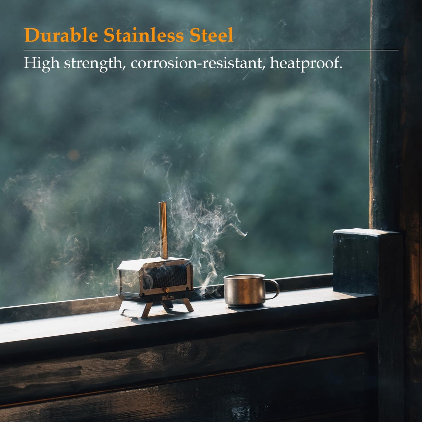 GOOUT SPRINGHILL Incense Burner & Mini Portable Stove - Compact Foldable with Detachable Ash Catcher, 3.9x2.4x6.5 Inch Stainless Steel, Silver