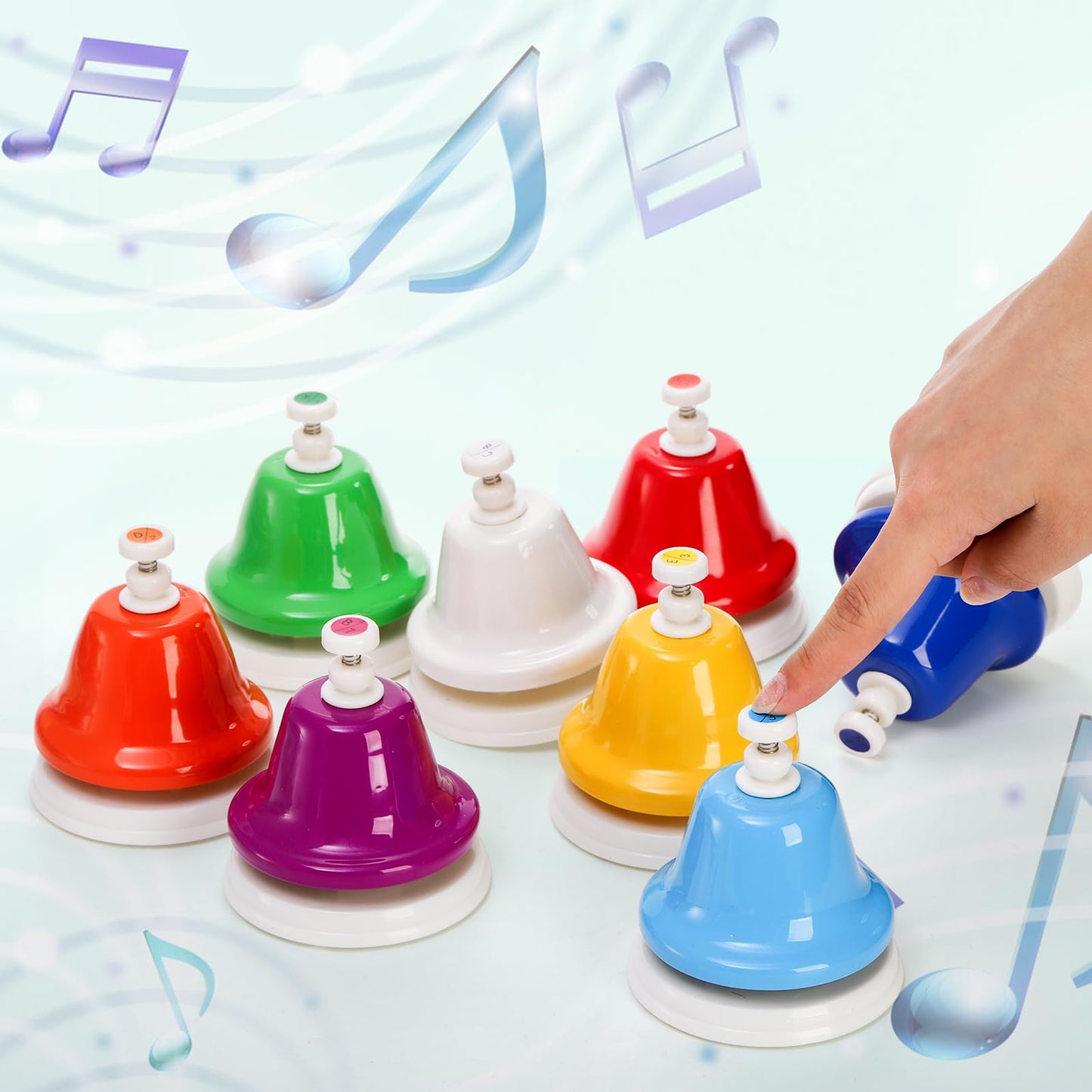 Noamus 8 Notes Desk Bells, Music Bell Percussion Instrument, Colorful Diatonic Metal Bells, Chromatic Musical Table Bell for Church Chorus Holiday Party Supplies Birthday Gift