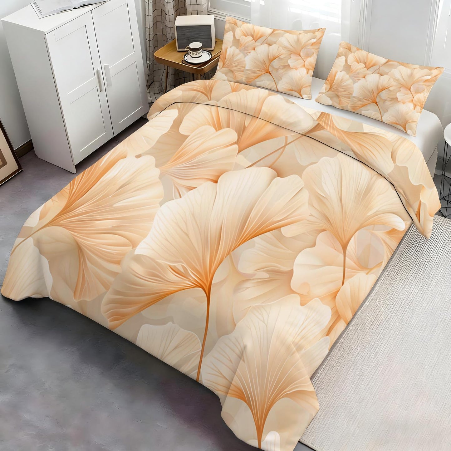 ZAMODE Leaf Duvet Cover Oversized King Size, Luxury Flowers Leaf Comforter Cover 120" x 98" & 2 Pillowcases, Modern Plant Bedding Set with Zipper Ties