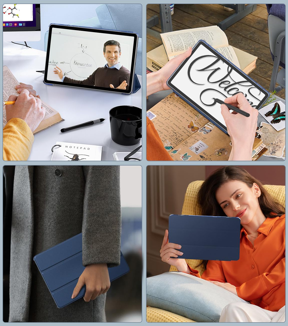 MoKo Case Fits Amazon Fire Max 11 Tablet (13th Generation, 2023 Release) 11" - Slim PU Leather Trifold Stand Cover for Kindle Fire 11 Tablet Frosted Hard Back Shell with Auto Wake/Sleep, Dark Blue