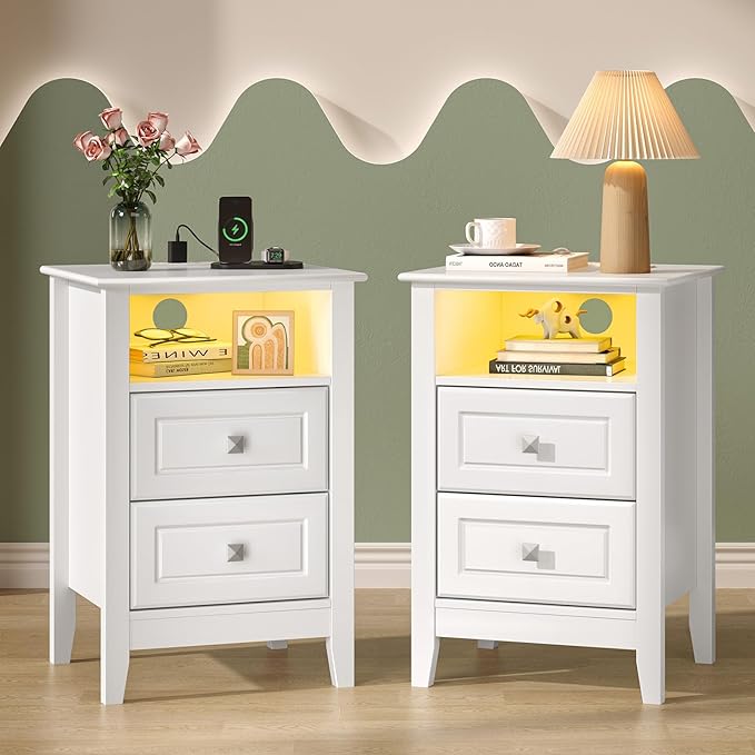 Bonnlo White Nightstand Set of 2