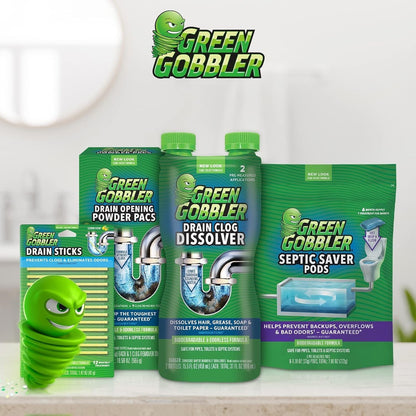 Green Gobbler Septic Saver Pods - Sewage & Septic Tank Cleaner - Bacteria Enzyme Packs for Monthly Septic Tank Treatments - 6 Pods (222g)