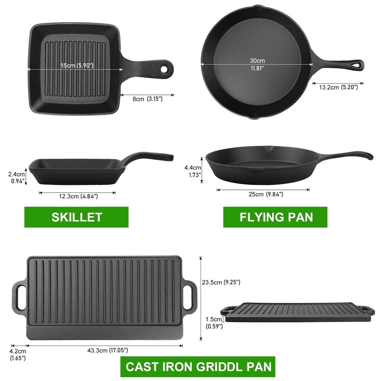 8 Piece Cast Iron Pots and Pans Set Cast Iron Skillets Bakeware And Square Grill Pan Camping Kitchen Cookware