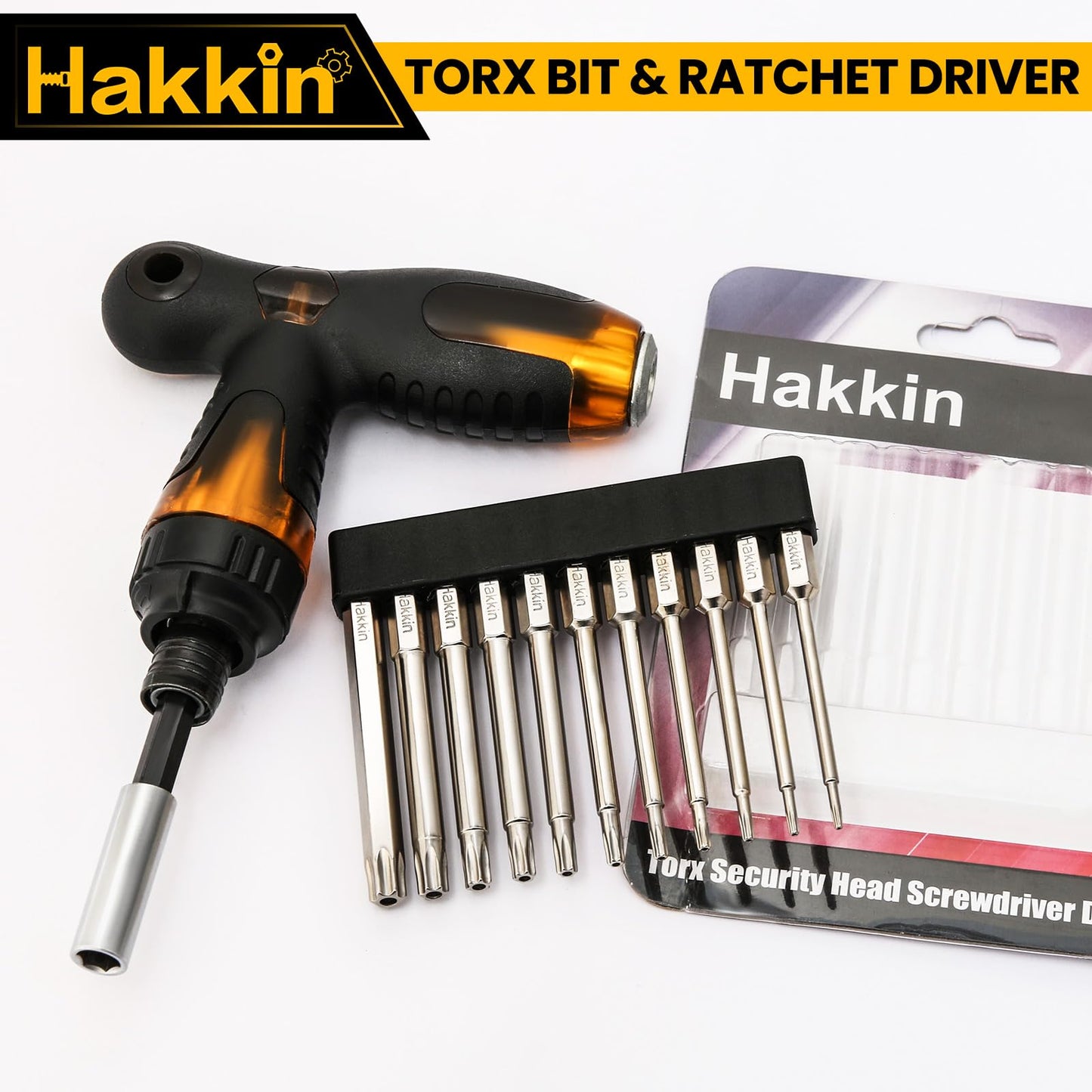 13Pcs Torx Screwdriver Sets Hakkin Torx Bit Set with Ratchet Screwdriver 75mm Torx Security Bit Set S2 Steel T6-T40 Magnetic Tamper Proof torx Bits for Screwdrivers, Impact Drill, Ratchet Wrench etc