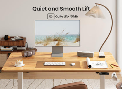 BANTI 63 × 28 Inches Standing Desk, Ergonomic, Electric Height Adjustable, Sit and Stand Up, Computer Office Desk with Splice Board, White Frame/Maple Top