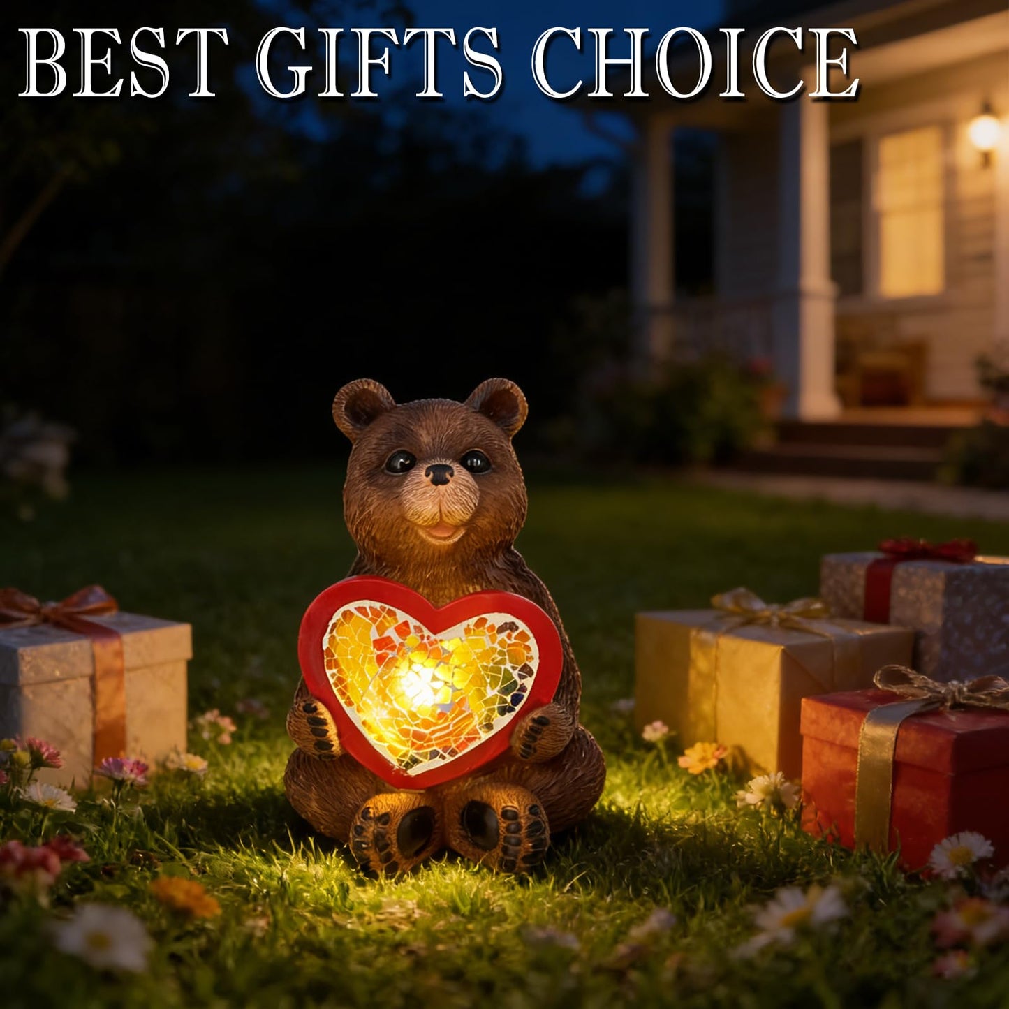 Vasesun Solar Bear Garden Statues Decor for Outdoor, Brown Bear Figurine Lights for Lawn Patio Yard Decoration - Unique Christmas Housewarming Gift for Grandma Wowen Mom