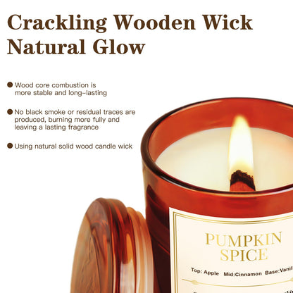 Candle Gift Set –2 Pack Wood Wick Pumpkin Spice Scented Candles,22.6 oz Natural Soy Wax Candles with Gift Box,Long Lasting Autumn Candles for Home Decor,Gifts for Women