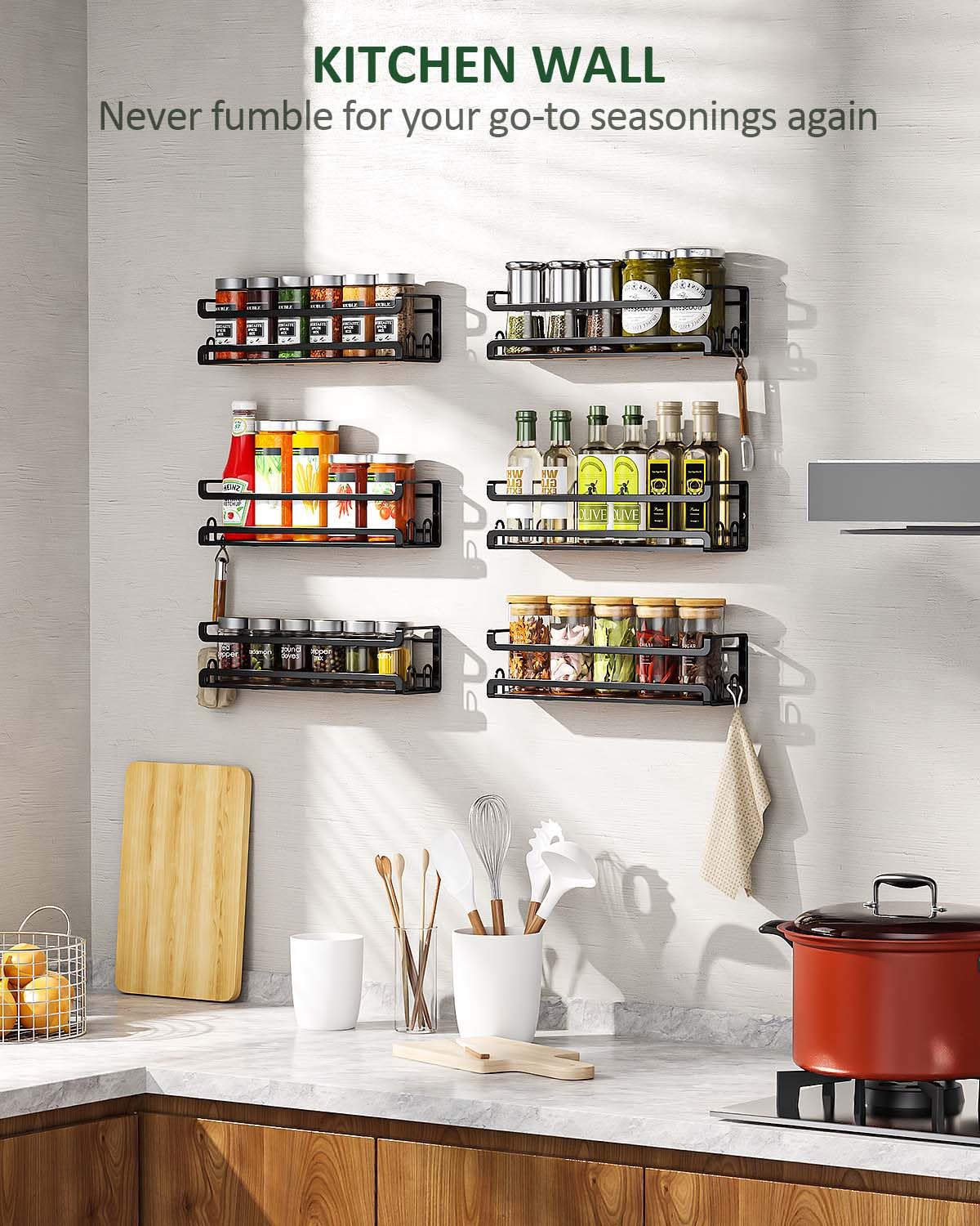 Doakhirmit Wall Mount Spice Rack, Black,4 Pack
